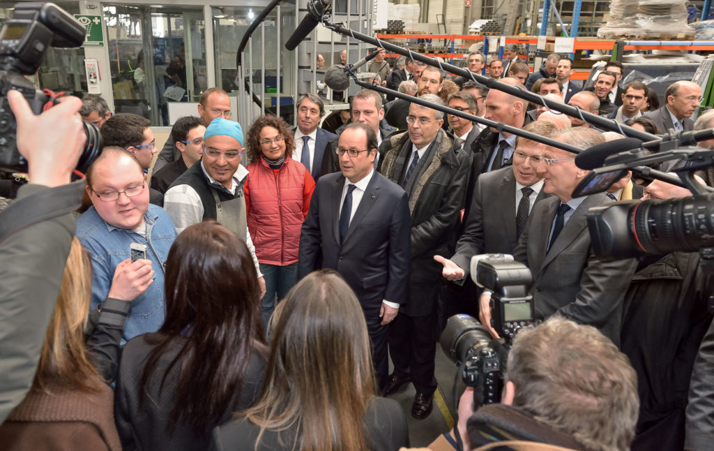 Reportage photo actualité des entreprises, visite Président Hollande chez Sigma composite