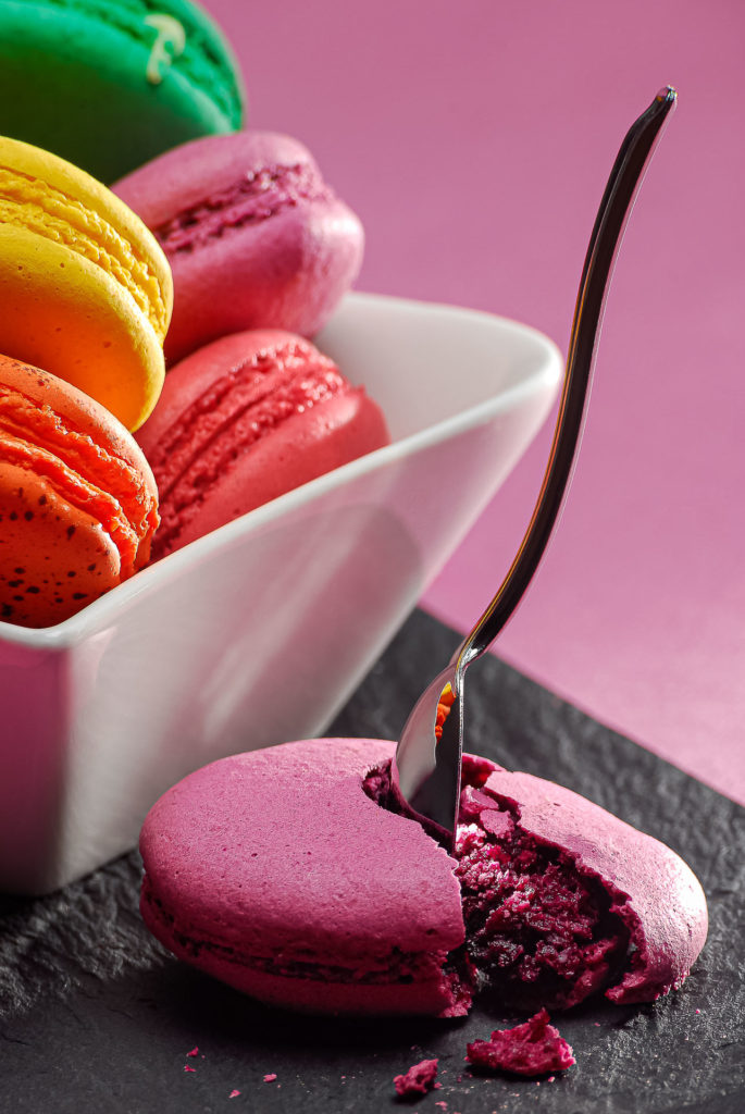 Photographie culinaire, dessert, macarons